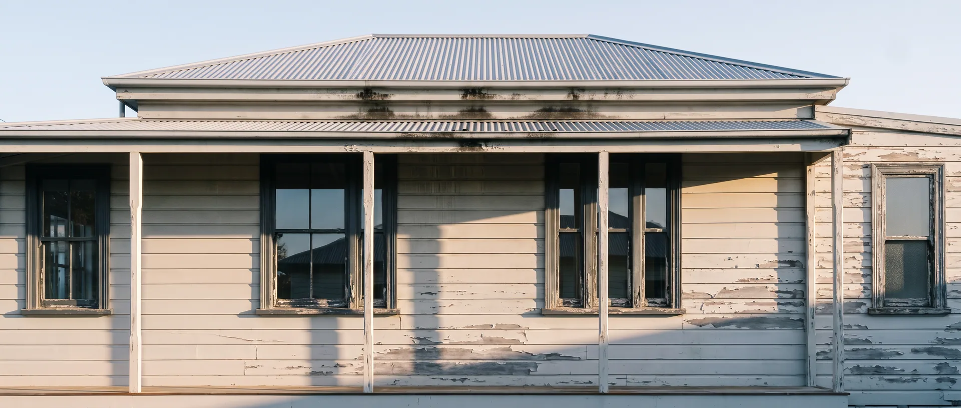 An Auckland villa elevation with chalking, blistered and peeling paintwork